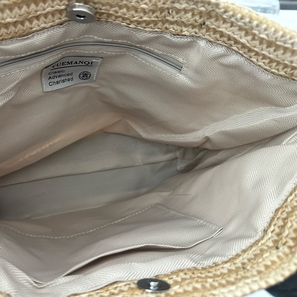 Woven Straw Tote Bag with Black Handles - Picture 5 of 6